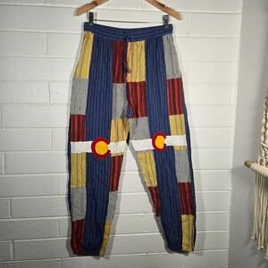 Rising International Colorado Patchwork Pants XL Blue Striped Cotton Boho Nepal